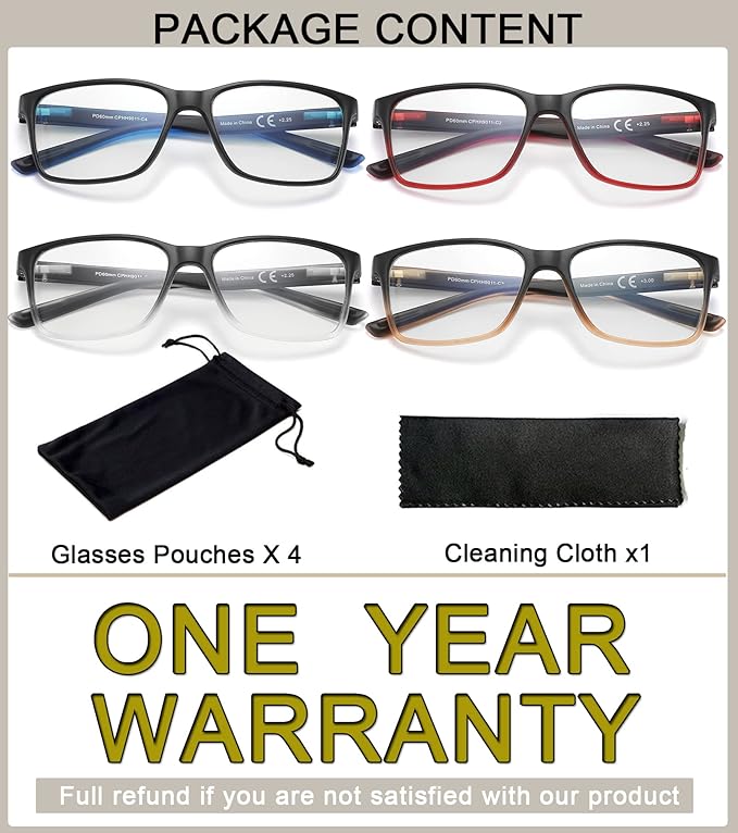 Reading Glasses for Men 4-Pack Stylish Computer Readers with Spring Hinges, Anti Glare/Eye Strain Filter UV Ray Blue Light Blocking Two-tone Reader Eyeglasses,+2.5 Magnification Strength