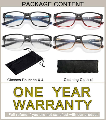 Reading Glasses for Men 4-Pack Stylish Computer Readers with Spring Hinges, Anti Glare/Eye Strain Filter UV Ray Blue Light Blocking Two-Tone Reader Eyeglasses,+3.25 Magnification Strength