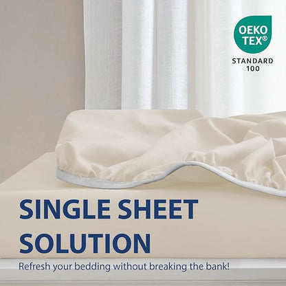 Cathay Home Queen Fitted Sheet - Double Brushed Ultra Soft – Wrinkle & Fade Resistant - 14" Standard Pocket Fitted Sheet Only - Good Fit for 12"-16" Deep Mattress (Queen, Cream)