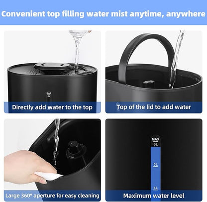 6L Humidifiers for Bedroom Large Room Home,Cool and Warm Humidifier for Baby and Plants Hot Mist Top Fill Desk Humidifier Oil Diffuser,Quiet,Auto Mode,360°Nozzle-Midnight Black(2026 Upgraded)