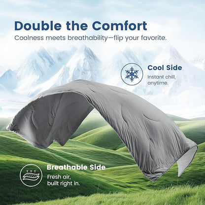 Cozy Bliss Deluxe Dual-Sided Cooling Comforter Queen Size, Ultra-Soft Lightweight Breathable Silky Cooling Blankets with Q-Max>0.45 for Bedroom, Hot Sleepers & Night Sweats, Dark Grey, 90"x90"