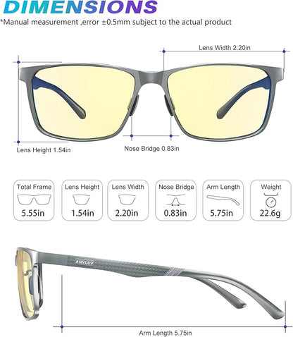 ANYLUV Blue Light Glasses Men, Relieve Eyestrain and Eye Protection, Al-Mg Metal Computer Blue Light Blocking Glasses