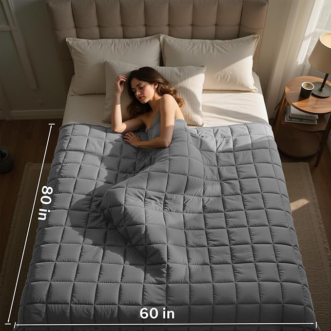 Weighted Blanket for Adults(60" x 80",20lbs) Twin Size Soft Cooling Heavy Blanket for Sleeping,Breathable Blanket with Glass Bead Perfect for 160-220 lbs,All Season,Machine Washable(Grey)