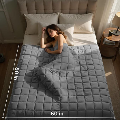 Weighted Blanket for Adults(60" x 80",20lbs) Twin Size Soft Cooling Heavy Blanket for Sleeping,Breathable Blanket with Glass Bead Perfect for 160-220 lbs,All Season,Machine Washable(Grey)