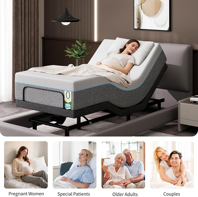 Twin XL Adjustable Bed Frame, Adjustable Beds with Updated Thickened Frame,Wireless Remote, Separate Head/Foot Lift, Zero Gravity,Anti-Snore,Sturdy Metal, Electric Bed Bases with 3 Height Options