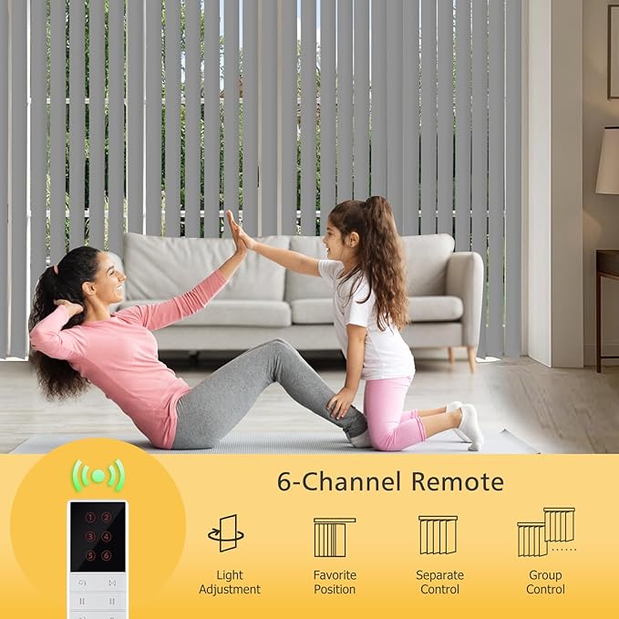 Mortorized Vertical Blinds, Custom Blackout Window Shades, Remote Control Patio Door Vertical Blinds for Sliding Glass Door, Home, Indoor Windows, Grey