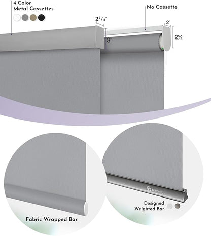 Graywind Motorized Roller Shade 100% Blackout Compatible with Alexa Google Waterproof Vinyl Fabric Remote Control Hardwired Window Shades Window Blinds, Customized Size (Light Grey)