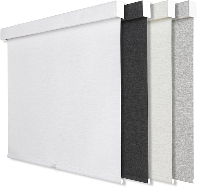 Cordless Blackout Roller Shades for Windows, Linen Texture Blinds with Valance, Pull Down Room Darkening Thermal Insulated UV Protection Shades for Home and Office (White, Custom Size)