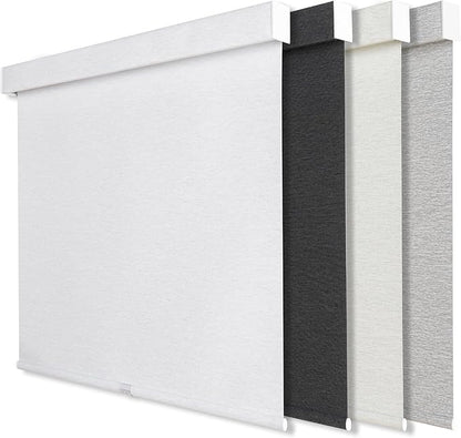 Cordless Blackout Roller Shades for Windows, Linen Texture Blinds with Valance, Pull Down Room Darkening Thermal Insulated UV Protection Shades for Home and Office (White, Custom Size)