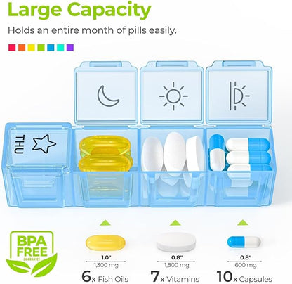 AUVON iMedassist Moisture-Proof Weekly Pill Organizer 4 Times a Day, Large 7 Day Pill Box Case with Portable Design for Travel, Removable Individual Containers Hold Vitamins, Supplements, Medications