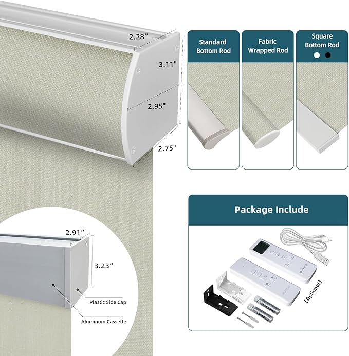 Motorized Roller Shade, 100% Blackout Smart Window Blinds Work with Homekit, Alexa, Google Home, Remote Control, Electric Blinds with USB/Solar Pannel Charging, Gentle Cream
