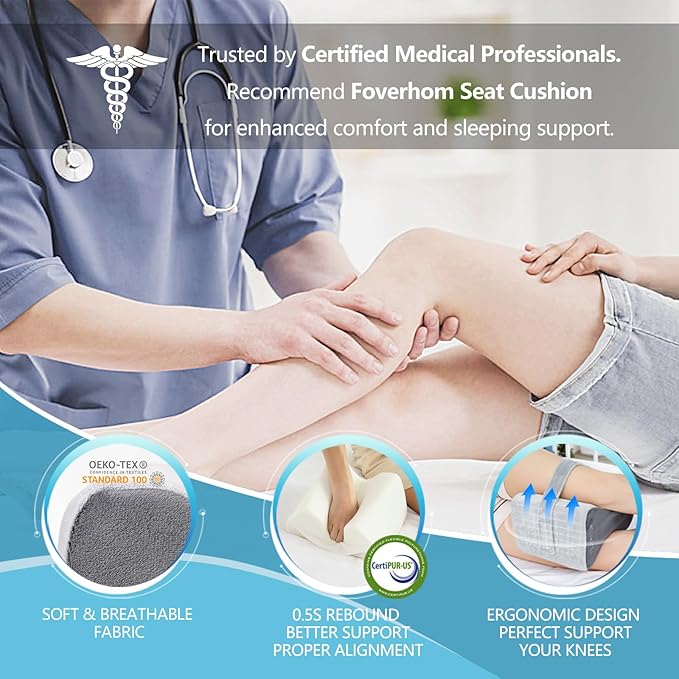 foverhom Memory Foam Knee Pillow,Orthopedic Leg Pillow for Sciatica Relief,Back Pain, Pregnancy, Leg Pain, Hip Pain and Sciatica Relief, Grey