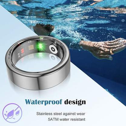 Smart Health Ring for Women Men,Fitness Tracker Smart Ring with Heart Rate,Sleep Monitor,Blood Oxygen,Steps,IP68 Waterproof Up to 5-7 Days Battery Life for iOS Android,No App Fee(Silver,7)