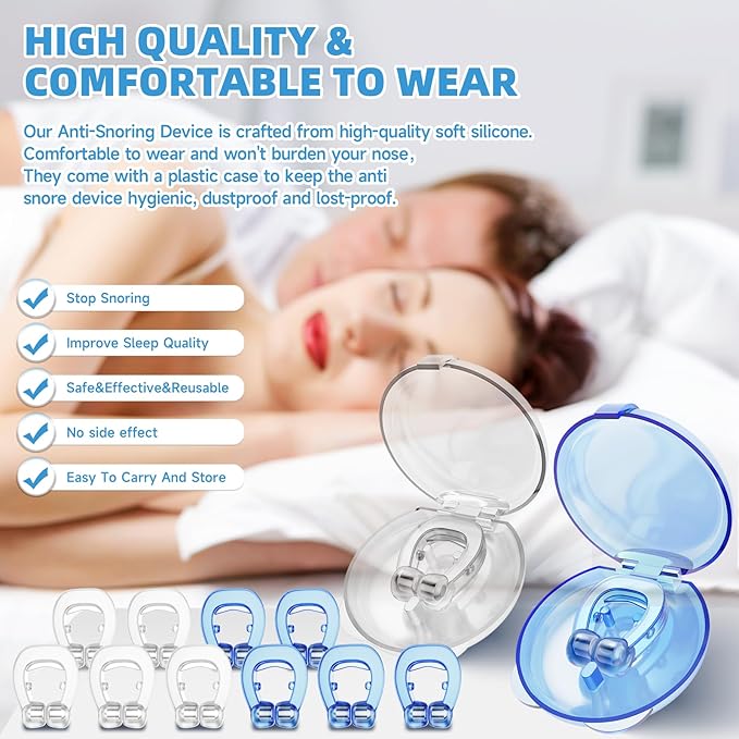 Anti Snoring Device-Magnetic Anti Snore Nose Clip,Silicone Stop Snoring Solution,Reusable Sleep Aid,Snore Stopper,Nasal Snore Clip for Better Sleep (Blue+White)