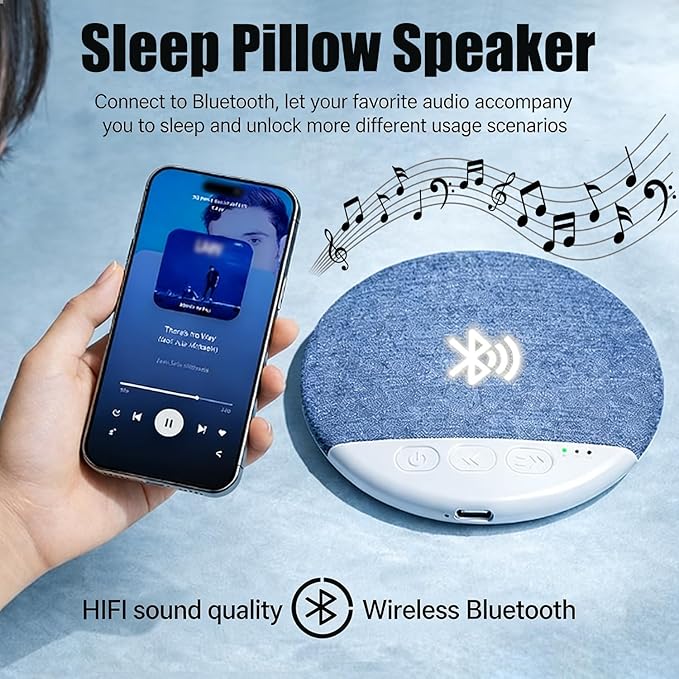 Sleep Pillow Speaker, Pillow Speaker with White Noise Timer Sleep Aid with Stereo Bass Private Sleep Headphones (Blue)