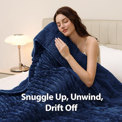 Sherpa Fleece Weighted Blanket with 3D Ribbed Stripes, 15 lbs Soft Flannel Heavy Throw Blanket for Couch Bed Sofa, Heavy Thick Blankets with Glass Beads, Comfort for Cozy Evenings, 48" x 72"