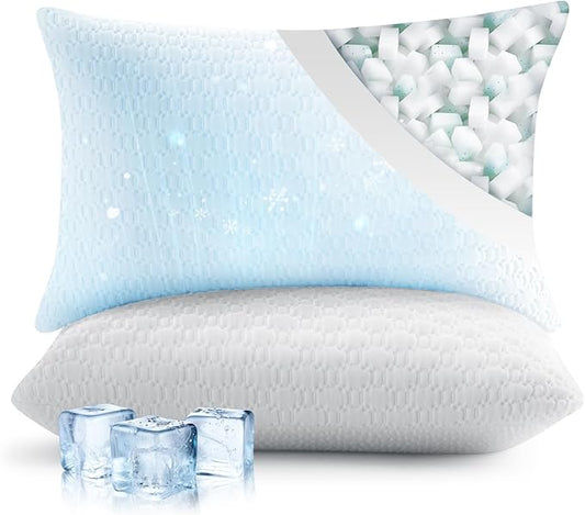 Sophia & William Side Sleeper Pillow King Size Set of 2 Shredded Memory Foam Pillows for Neck and Shoulder Pain Adjustable Cooling Pillows, Comfotable Double-Sided Pillowcase