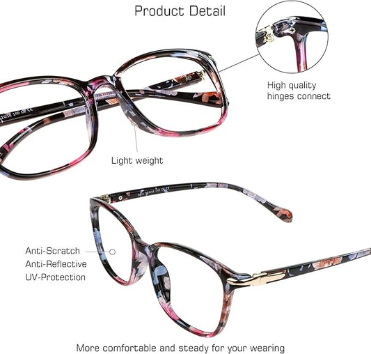 VisionGlobal 2 Pack Blue Light Blocking Glasses for Women/Men, Anti Eyestrain, Computer Reading, TV Glasses, Stylish Square Frame, Anti Glare (Pink+Leopard)