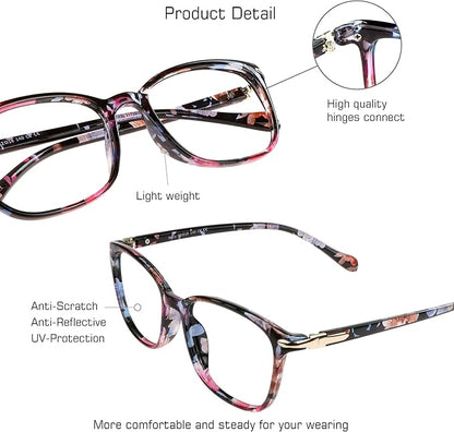 VisionGlobal Blue Light Blocking Glasses for Women, Anti Eyestrain, Computer Reading, TV Glasses, Stylish Square Frame, Anti Glare(No Magnification)