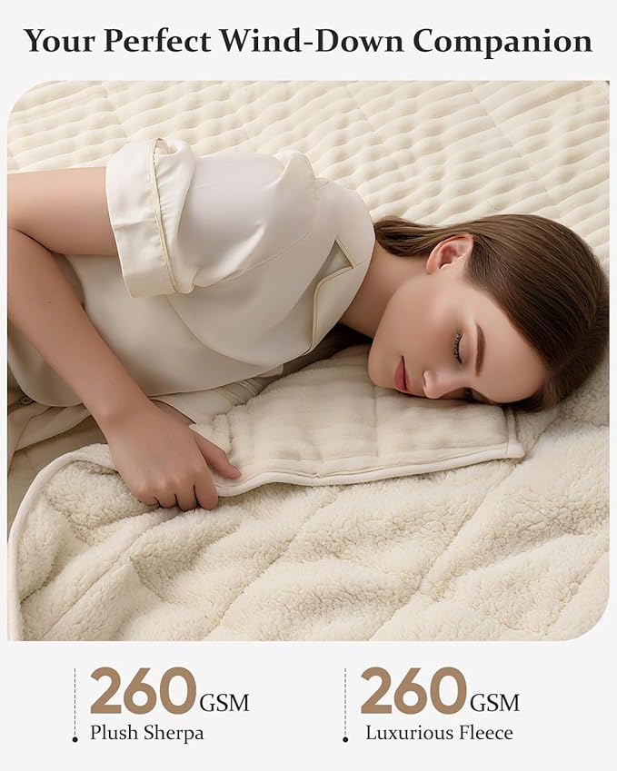 CYK Weighted Blanket Adults 20 Pounds Queen Size 60"x80" - Dual-Sided Fleece & Sherpa Blanket - Heavy Plush Flannel Winter Warm Blanket for Bed and Couch