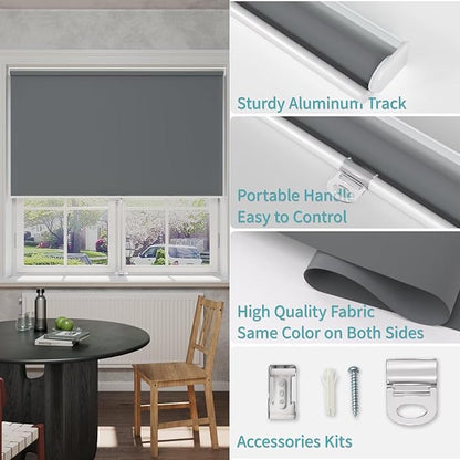 MYshade Blackout Cordless Roller Shades, Room Darkening Free-Stop Roll Up Blinds for Windows, Pull Down Blocking Blind for Home and Office, Easy to Install, 24" W X 72" H, Grey