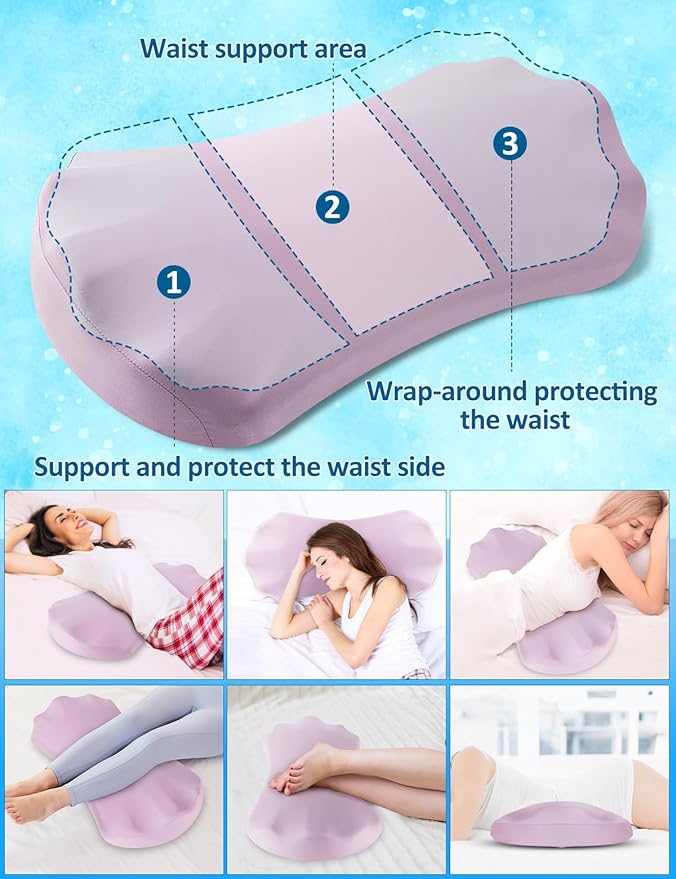 Lumbar Support Pillow for Bed – Memory Foam Lower Back Pain Relief Pillow for Sleeping, Ergonomic Lumbar Pillow for Side & Back Sleepers, Sciatica & Hip Pain Relief, Washable Cooling Cover
