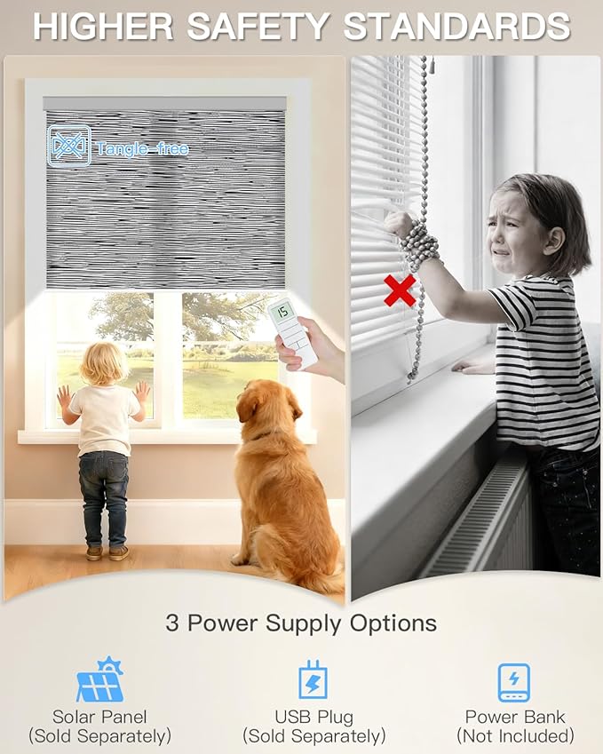Motorized Light Filtering Roller Shades with Remote Control, Smart Blinds for Windows Work with Alexa Google via Hub, Rechargeable Electric Window Shade Customized Size (Texture Black Grey)