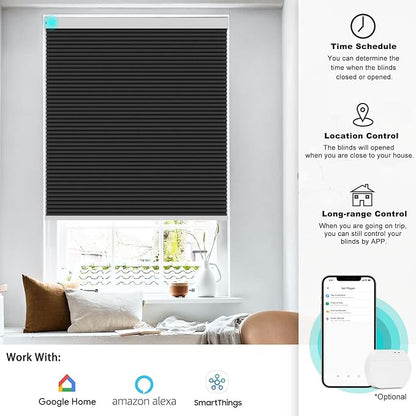 Changshade Automatic Blackout Blinds Motorized Cellular Shades with Remote Control Custom Size, Honeycomb Electric Smart Blinds for Indoor Windows Work with Alexa, Google Home, Light Blocking, Black