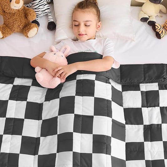 yescool Black Checkered Weighted Blanket 5 Pounds Plaid Weighted Throw Blanket, Heavy Blanket for Sleeping, Tartan Bed Blanket Gift for 40-60lbs, 36"x48"