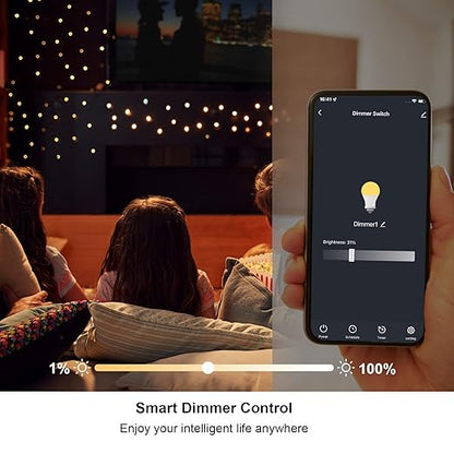 WiFi Smart Dimmable Plug 2 Pack, Smart Plugs for Voice Control, Mini Dimmer Switch Outlet Dimmable LED, CFL, Halogen and Incandescent Bulbs, Lamps, 2.4GHz, No Hub Required