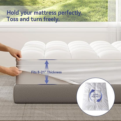 ELEMUSE RV King Mattress Topper for Back Pain, Extra Thick Mattress Pad Cover, Plush Soft Pillowtop with Elastic Deep Pocket, Overfilled Down Alternative Filling