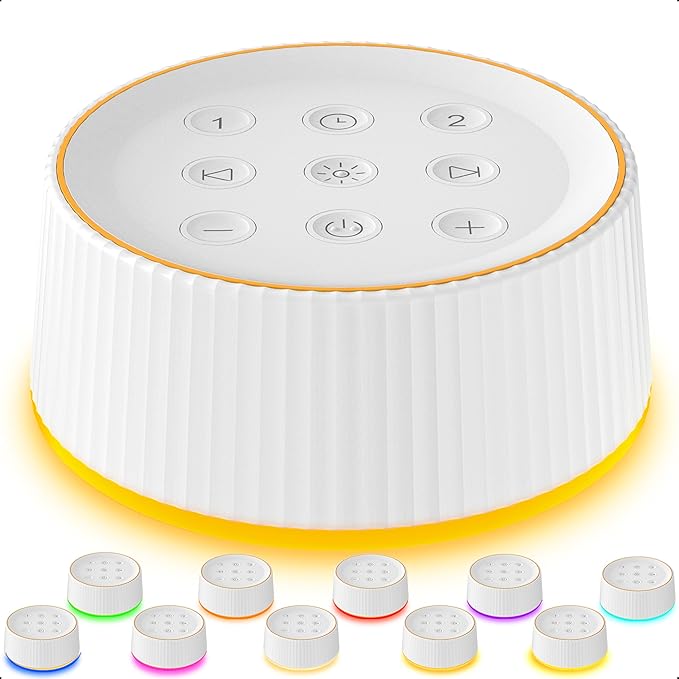 BGOVERSS Sound Machine with 26 Soothing Sounds, 10 Colors Night Light White Noise Machine for Adults Baby Kids Sleep Machines Function, Volume Levels 6 Timers for Home Office Travel