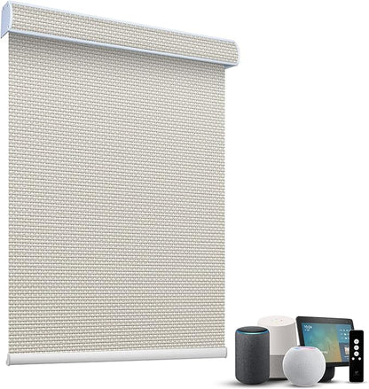 SmartWings Motorized Roller Shades 5% Openness Without Privacy Custom Size, Rechargeable Battery, Works with Matter/Apple HomeKit, Alexa, Thread/Zigbee, Remote Optional, 5% Openness White Linen