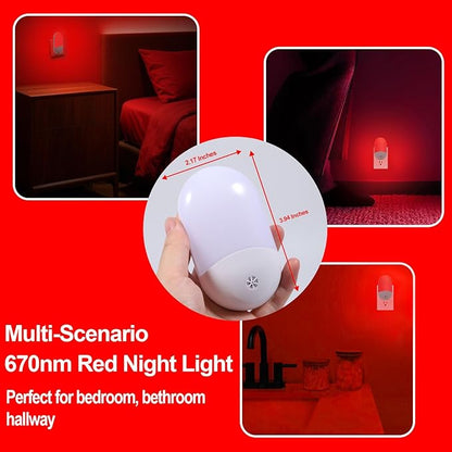670nm Red Light Night Light for Sleep Therapy[4 Pack] - Zero Blue Light, with Dusk to Dawn Sensor Auto On/Off LED Night Light Plug into Wall for Nursery Bedroom Bathroom