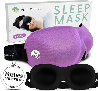 Nidra Contoured Sleep Mask for Side Sleepers – Zero Pressure Fit, Light Blocking Eye Shade for Sleeping & Travel – Purple, Small Size