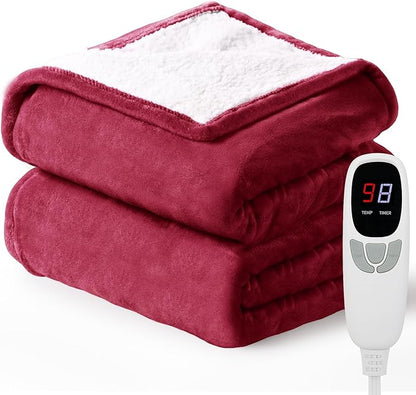 Heated Throw Blanket Electric Blanket 50''x60'' Heating Blanket with 9 Heating Levels 10 Timer Modes Auto-Off Fast Heating Overheat Protection ETL Certified Machine Washable Gift