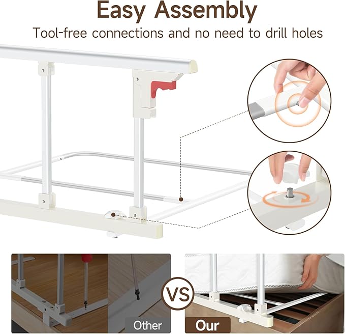 WAYES Bed Rails for Elderly Adults (34" x 16"), Foldable Bed Side Rails for Full, Queen, King Size Bed, Safety Guard, Durable, Tool-Free Assembly