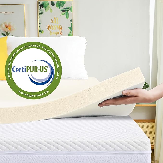 Greaton, 3-Inch Copper-Infused Memory Foam Mattress Toppers, Cooling and Pressure Relieving with Airflow Design, Full, Beige