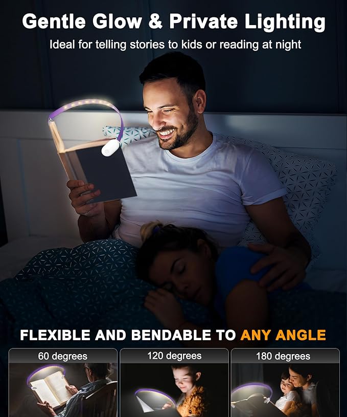Rechargeable Clip-On Reading Light, 4 Color Temperature Modes, Stepless Brightness Adjustment, Eye-Caring, Perfect for Bedtime Reading