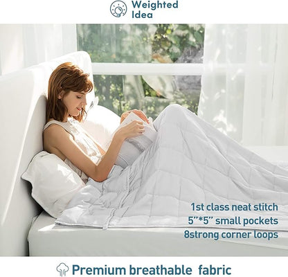 Weighted Idea Weighted Blankets for Adults (White,60"x80",15lbs) Breathable Cooling Blanket Queen Size with Premium Glass Beads Heavy Soft Throw Blanket for All-Season