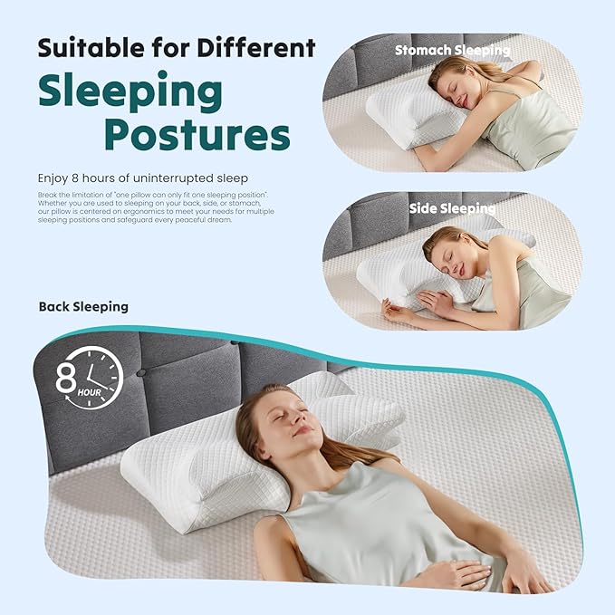 Sweetcrispy Memory Foam Cervical Pillow, 2 in 1 Ergonomic Contour Orthopedic Pillow for Neck Pain, Contour Side Sleeper for Adults, Orthopedic Neck Support for Back Stomach Sleepers, White