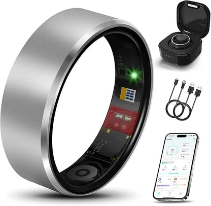 Smart Health Ring 2.0 for Women Men, Slim Scratch & Fingerprint Resistant Design,Efficient Chip Fitness Tracker, Monitors Heart, Blood Oxygen & Pressure, Sleep, Steps, Waterproof, Silver 6