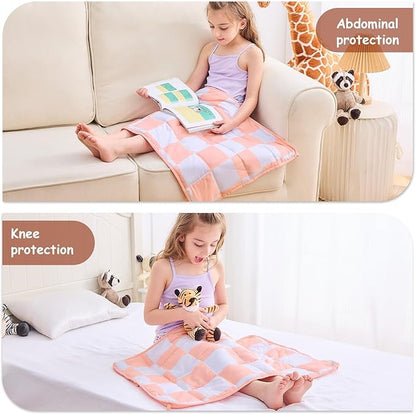 yescool Pink Checkered Weighted Lap Pad 2 Pounds Cooling Weighted Lap Blanket, Plaid Small Weighted Blanket, Weighted Throw Blankets Gift for Travel Indoor Outdoor, 20"x30"