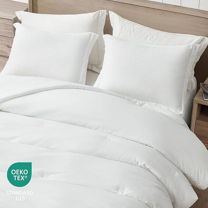 Chezmoi Collection Cliff 3-Piece Lightweight Cooling Comforter Set, Oversized King - Rayon Derived from Bamboo & Polyester Blended, Soft Breathable Bedding for Hot Sleepers, White