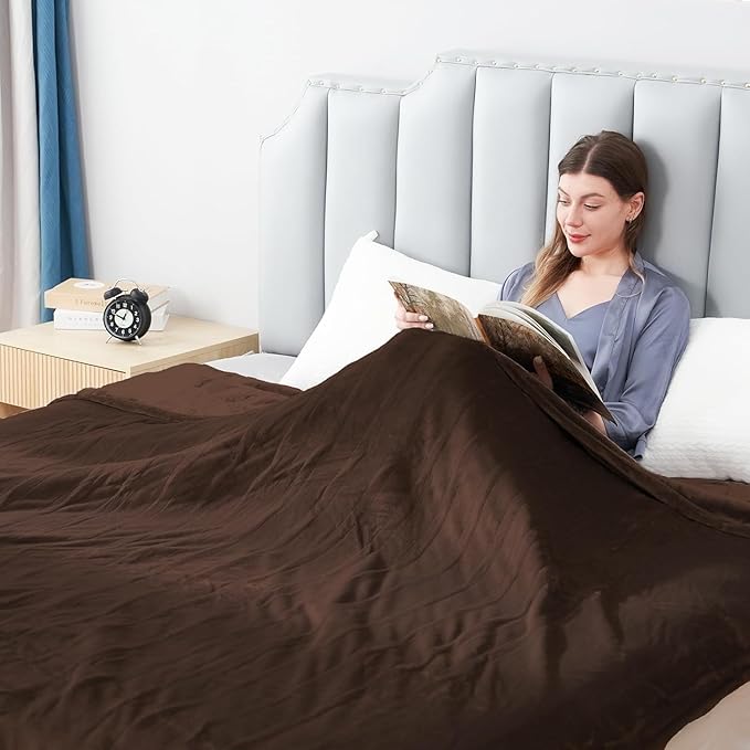 Electric Heated Blanket Queen Size 84"x90", Soft Plush Microplush for Bed, Dual Controllers & Heating Zones, 10Hs Auto Off & 5 Heating Levels, Machine Washable, Gifts for Family-Dark Brown