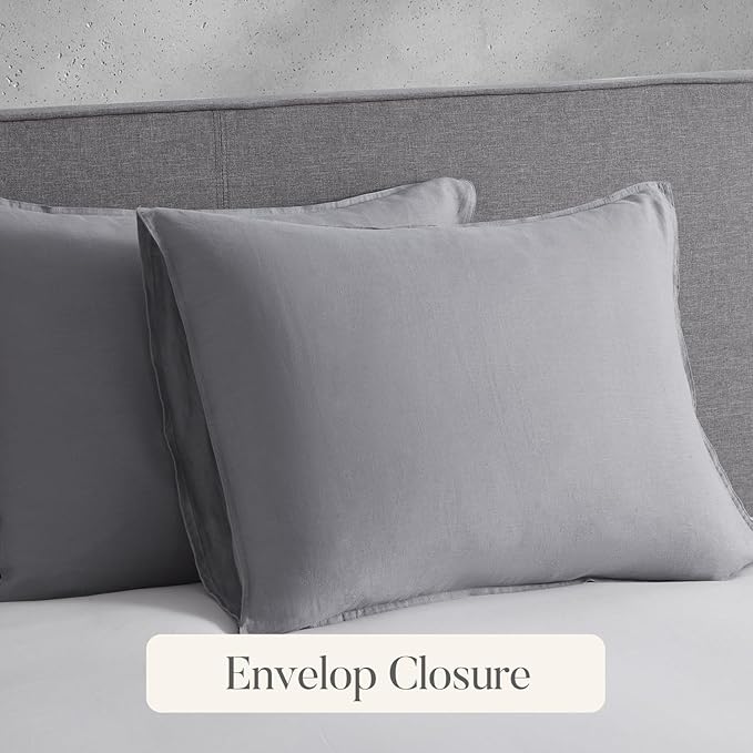 DAPU 100% Linen Duvet Cover Set - Pure Natural French Flax Linen with Corner Ties and Zipper Closure Soft Breathable Durable for Hot Sleepers 1 Duvet Cover 2 Pillowcases (Earl Gray, King)