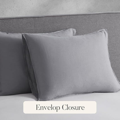 DAPU 100% Linen Duvet Cover Set - Pure Natural French Flax Linen with Corner Ties and Zipper Closure Soft Breathable Durable for Hot Sleepers 1 Duvet Cover 2 Pillowcases (Earl Gray, Queen/Full)