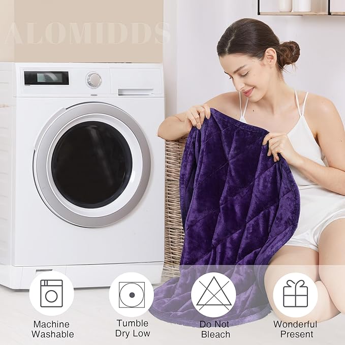 Alomidds Weighted Blanket 7lbs, Cozy Soft Flannel Portable Weighted Lap Blanket for Adults, Small Travel Weighted Blanket for Relaxing, Sleeping, Napping, Machine Washable, Purple, 29" x 24"
