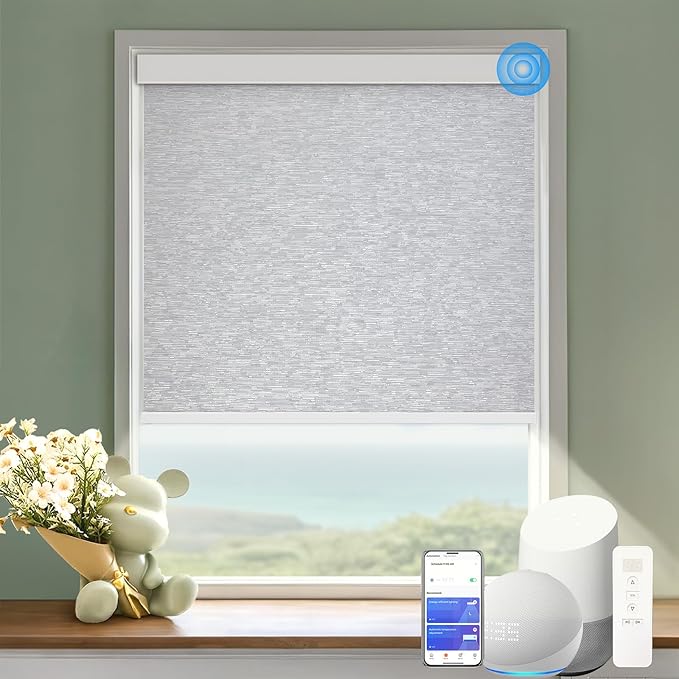 Motorized Blinds with Remote Cordless Automatic Motorized Shades Custom Blinds for Windows Smart Curtains Compatible with Alexa Google Home(Blackout Jacquard Grey,W51 x H72in)