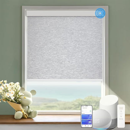 Motorized Blinds with Remote Cordless Automatic Motorized Shades Custom Blinds for Windows Smart Curtains Compatible with Alexa Google Home(Blackout Jacquard Grey,W24 x H72in)